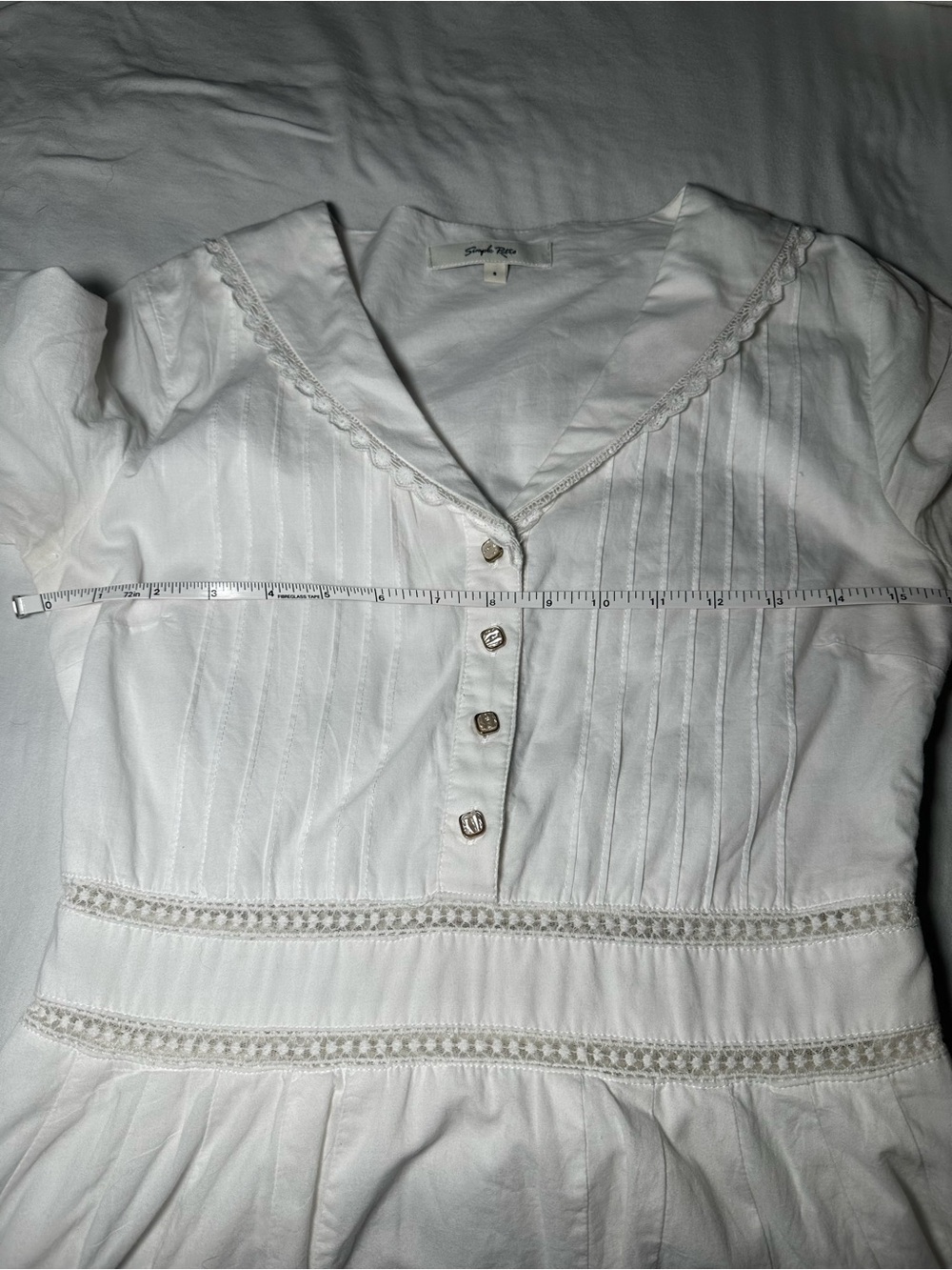 Simple Retro White Fiona Dress bridal embroidery vintage feminine cottagecore - Picture 9 of 10